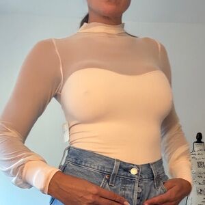 Free People Cream Sheer Bodysuit